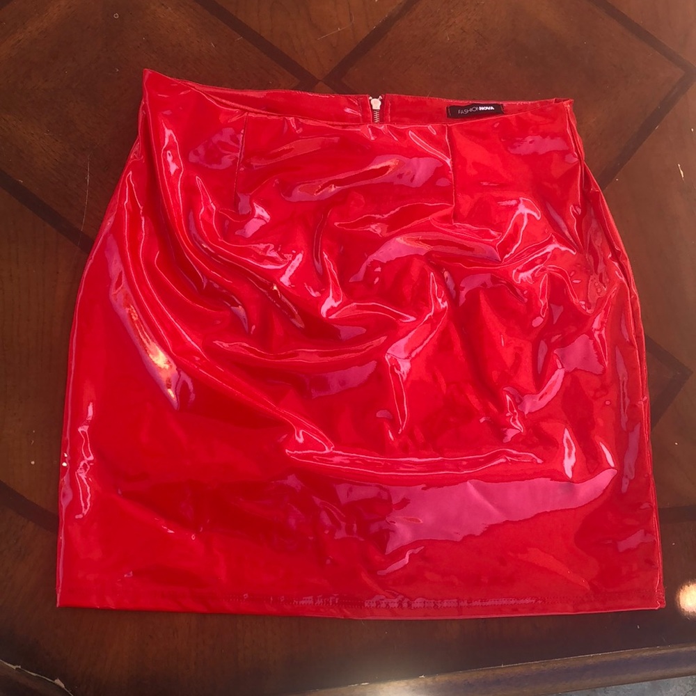 Fashion nova red leather skirt